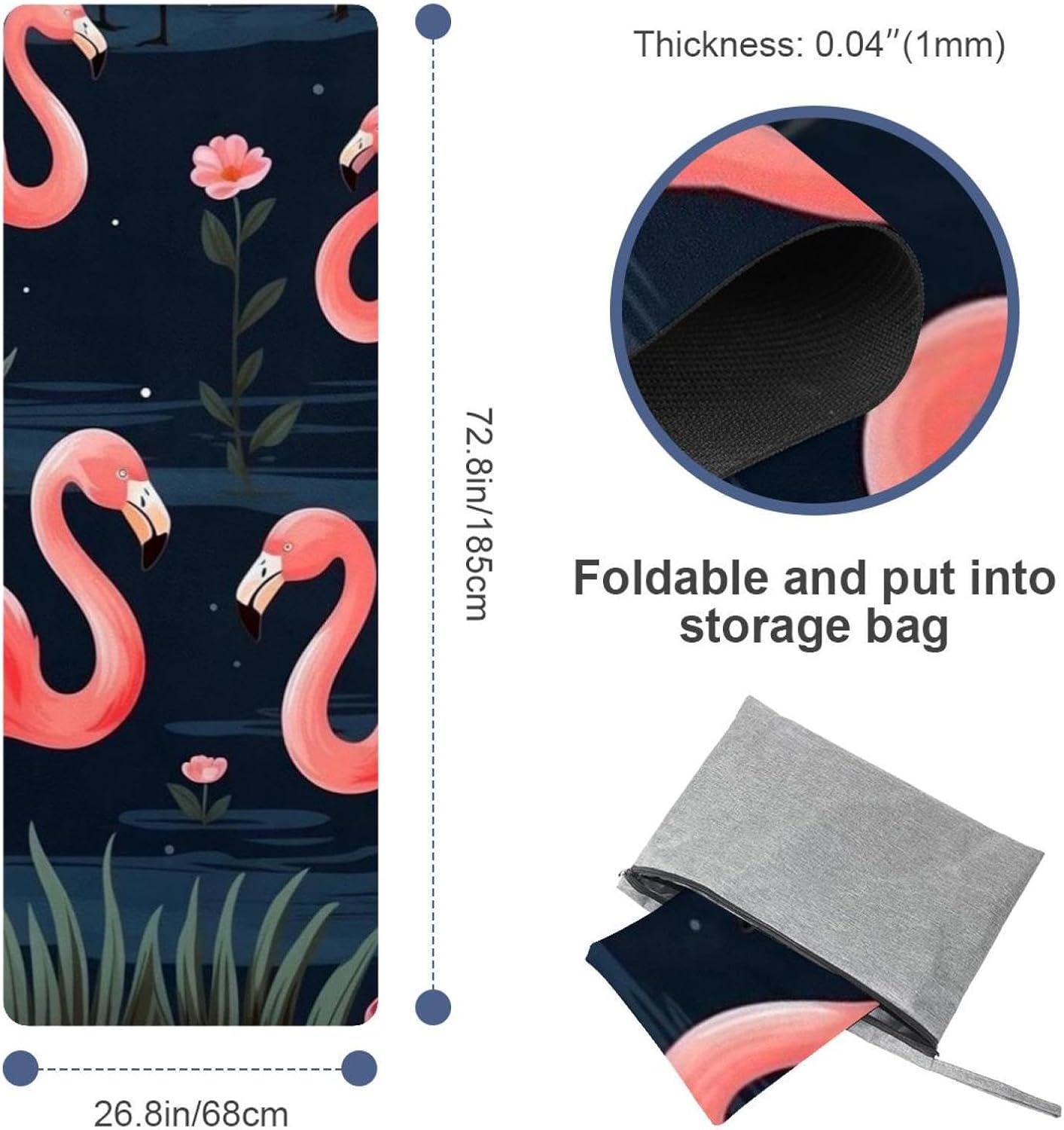 Yoga Towel, Tropical Flamingo Pattern Non Slip Sweat Absorbent Hot Yoga Mat Towel for Hot Yoga, Pilates and Fitness - 72.8" x 26.8"