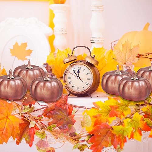 Miniatura 4 de Winlyn 12 calabazas artificiales pequeñas de oro rosa, calabazas decorativas, calabazas de espuma sintética para regalos, otoño, boda, baby shower,