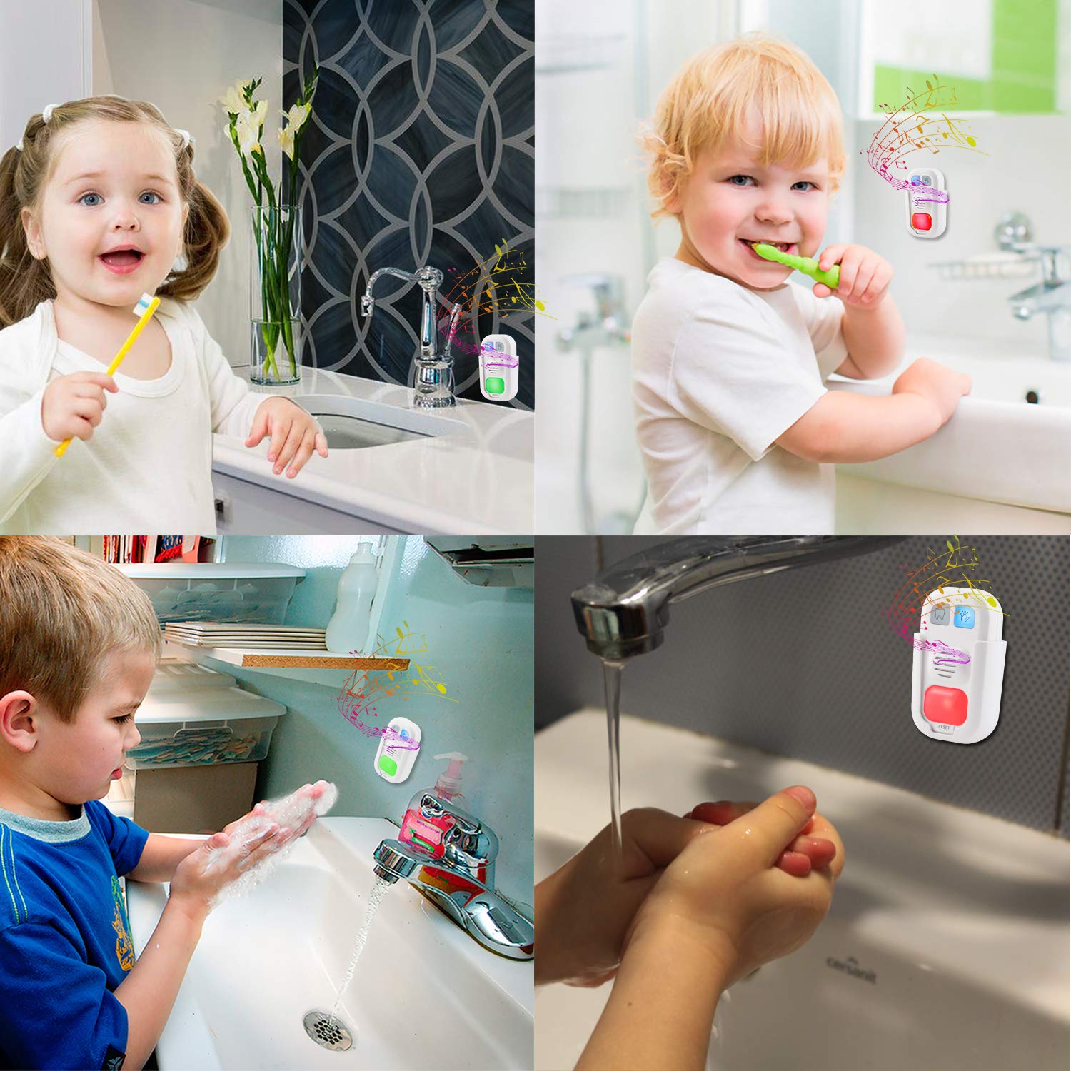 HONWELL Musical Timer for Kids Battery Powered, 2 Minute Toothbrush Timer and 20 Seconds Bathroom Hand Wash Timers with LED Color Light, 3 Volume Options Musical Timers for Children Training Coach