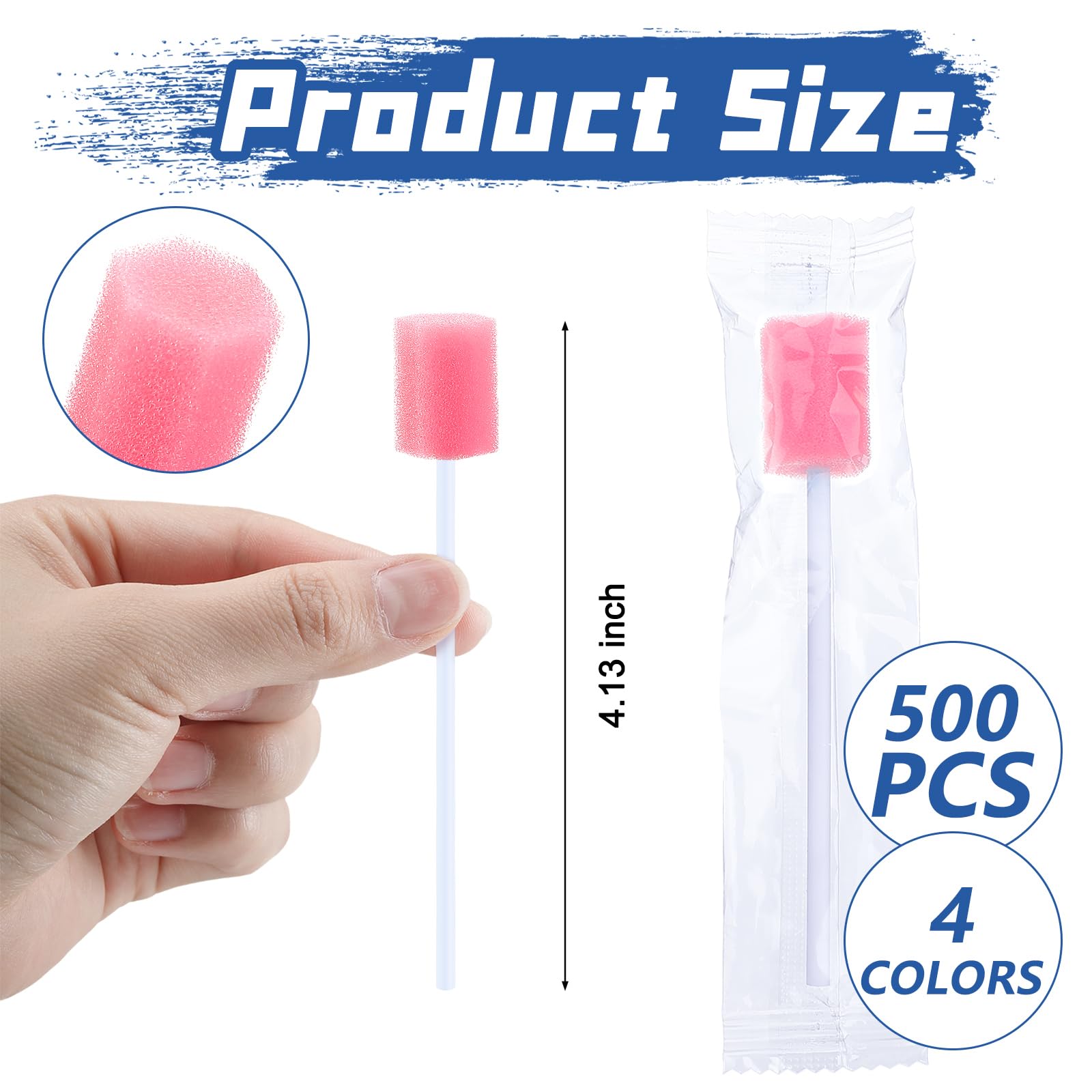 TrelaCo 500 hisopos orales desechables a granel, hisopos bucales multicolor, esponja envuelta individualmente para adultos mayores, limpieza bucal de la cavidad bucal (hexágono)