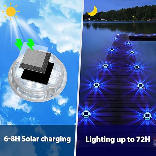 Miniatura 4 de VOLISUN Luces solares para cubierta de entrada, luces marinas para muelle, paquete de 12 luces solares de tierra de 2 colores en 1 LED, impermeable,