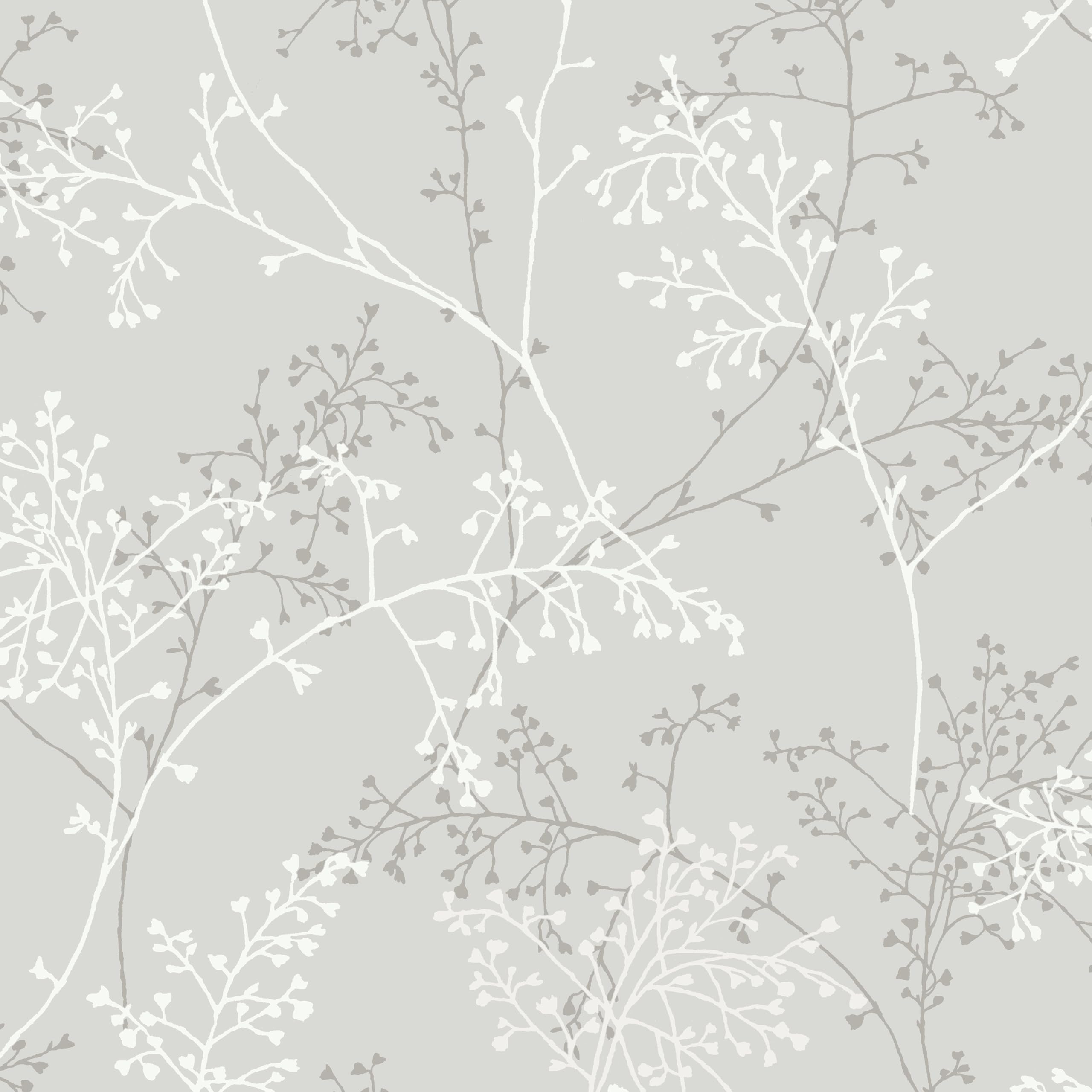 Grandeco Grey Delicate Sprig Blown Vinyl Wallpaper,