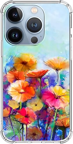 Miniatura 2 de Funda transparente compatible con iPhone 14 Pro, diseño floral abstracto de acuarela, funda para teléfono, TPU suave, a prueba de golpes,