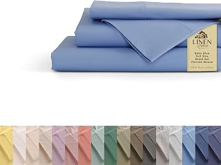 Linen Home Full Size 100% Cotton Percale Sheets 4Pc Cooling Set Baby Blue