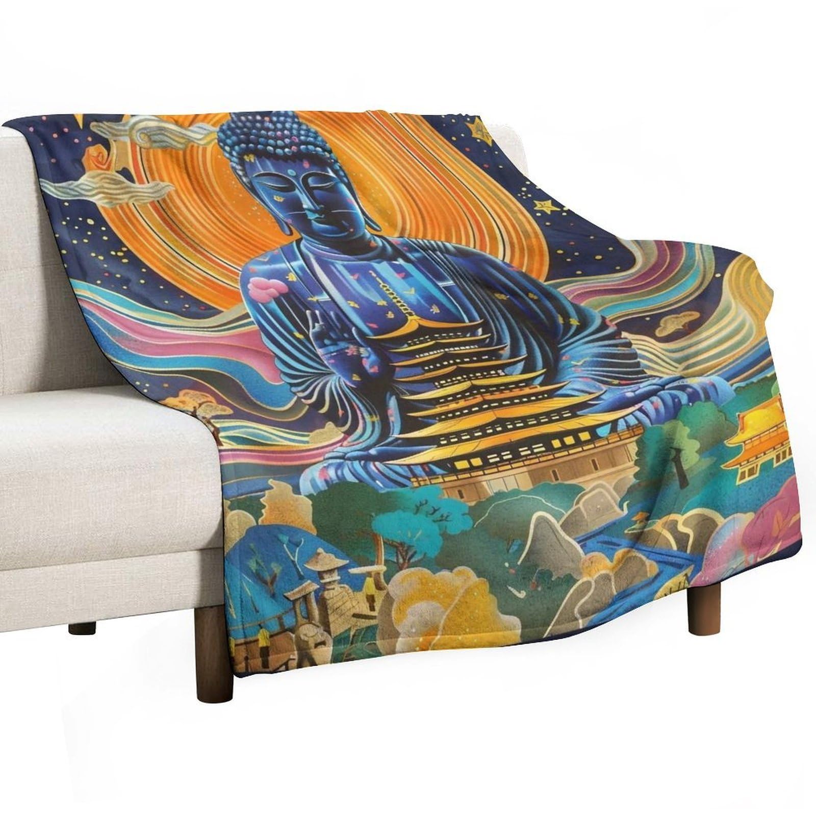 YHGSREUOH Yayoi Kusama Buddha Landscape 04 Flannel Blankets Fleece Soft Throw Lightweight Plush Gifts for Couch, Bed, Cozy Sofa Plush, Chair, Lovers 175x200cm(70x80in)