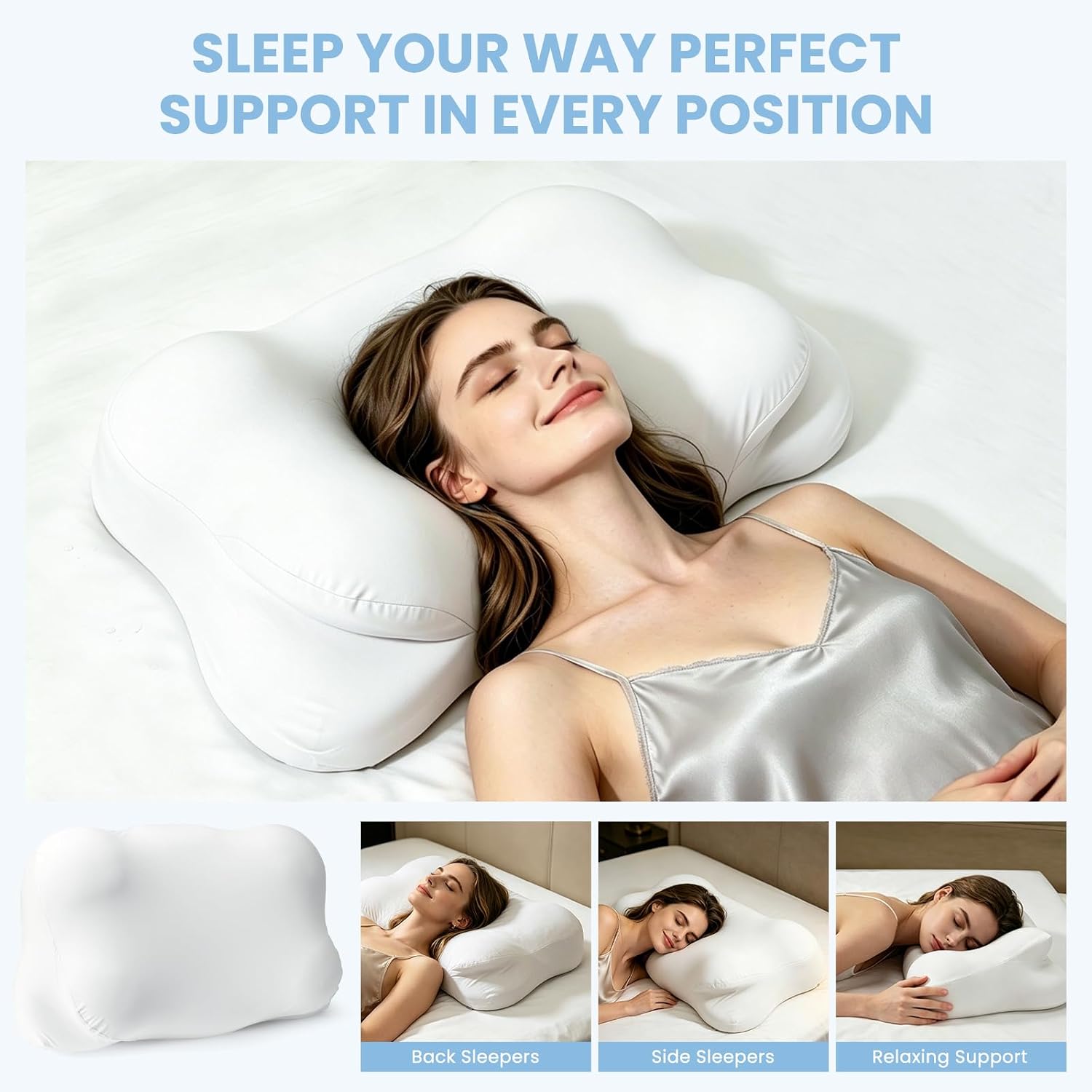 Cloud Pillow Ergonomic Cervical Memory Foam Pillow, Breathable Neck Support (white)
