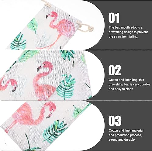 Miniatura 5 de UPKOCH Bolsa de cubiertos con pajita de transporte 6 piezas de pajita reutilizable con cordón, bolsa de cubiertos para cucharas, tenedores