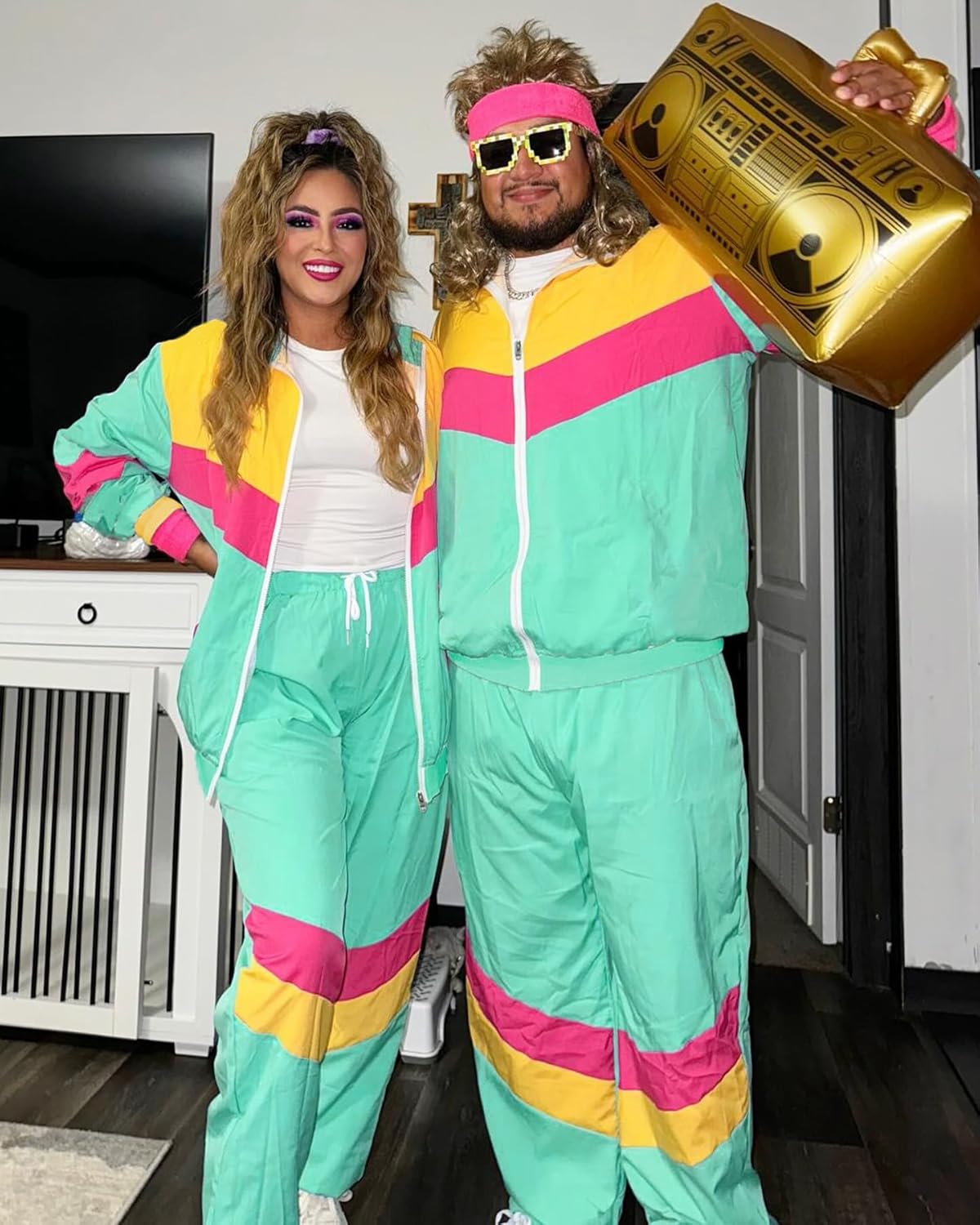 UOUA 80s Outfit Men 90s Tracksuit Costumes Halloween 70s Windbreaker Jacket Track Suit 2 Piece Hip Hop Set - Image 2