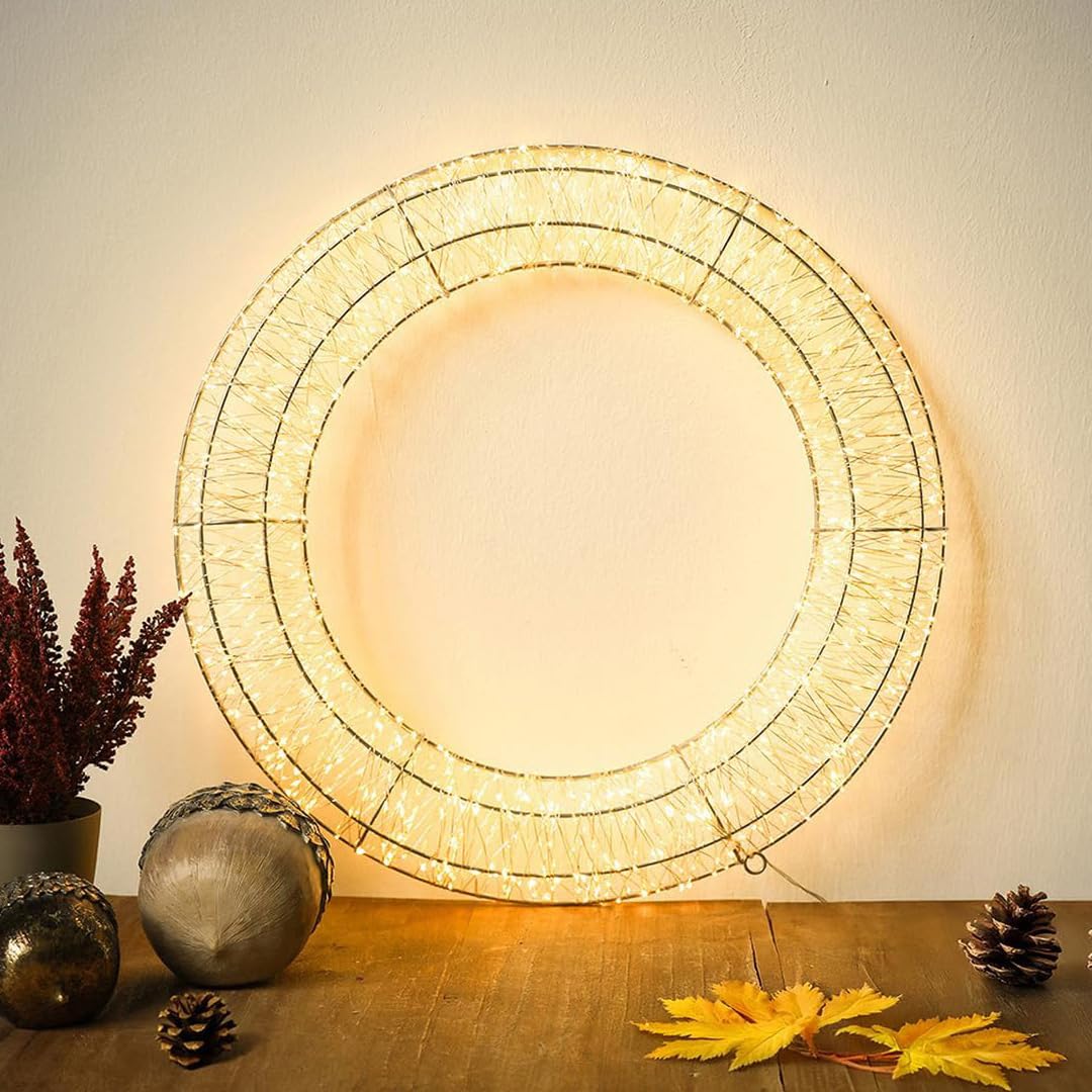 LED Lichterkranz 50 cm 1440 LEDs Warmweiß Timer Weihnachtskranz Leuchtkranz | BURI LED-Drahtkranz IP44 für Tür, Fenster und Außenbereich mit Timer als stimmungsvolle Weihnachtsbeleuchtung außen