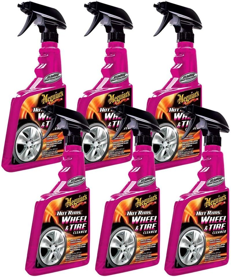 Meguiar's Hot Rims Wheel & Tire Cleaner, Powers Through Brake Dust & Grime – 24 Oz Spray Bottle, 6 Packs