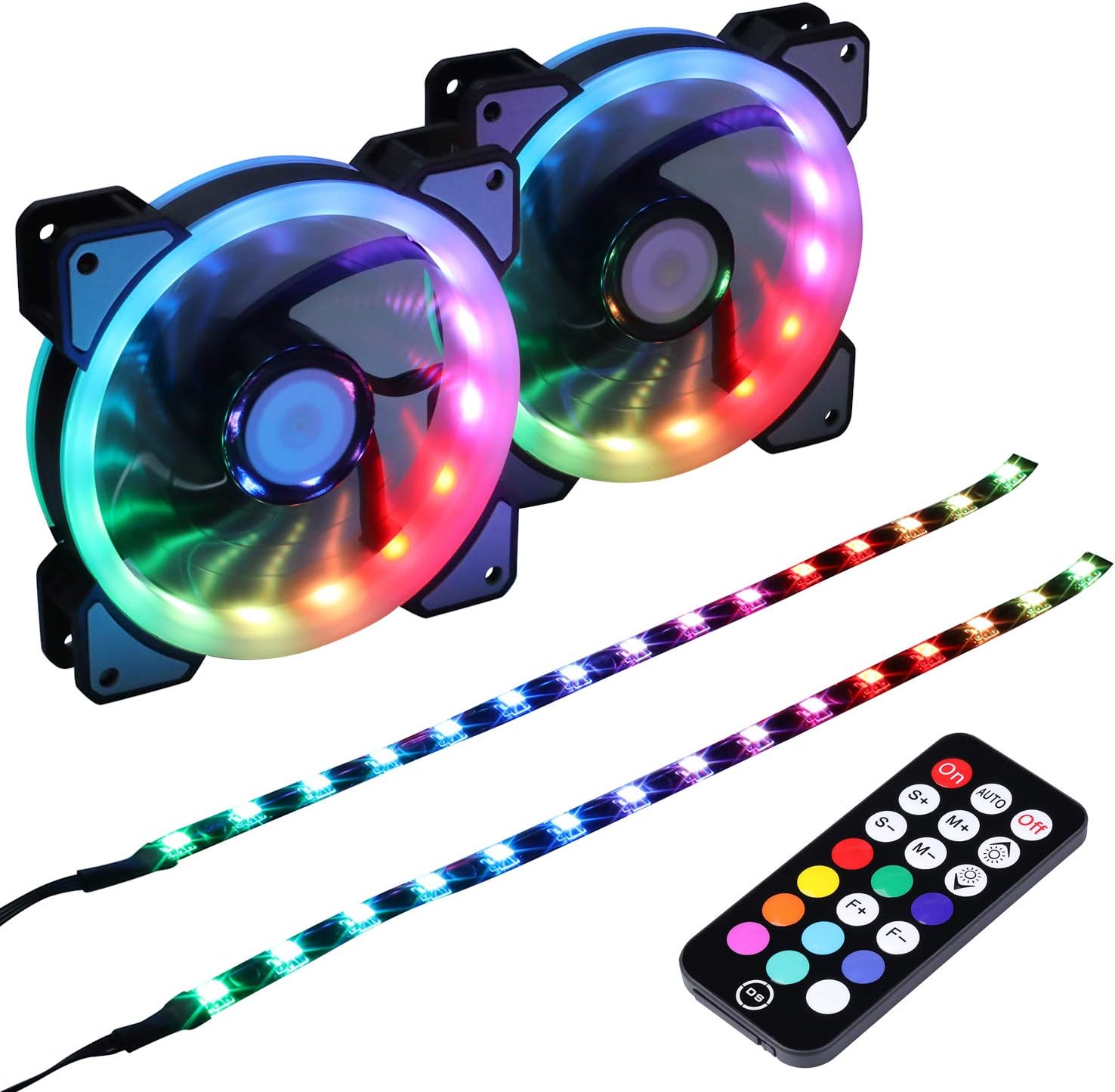 DS Computer Case Cooling Fan for PC Cases, 120MM LED RGB Fan Compatible with ASUS Aura Sync or MSI Mystic Controlfor for Water Cooler System or Radiators (2Pack RGB Fans, A Series)