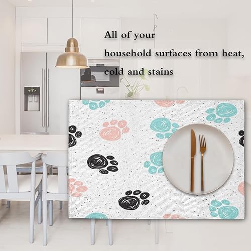 Miniatura 7 de Paw Prints Cute Texture Placemats Set of 4 Table Mats Washable Placemat Waterproof Place Mats for Party Home Dining Table Decor 18x12 in