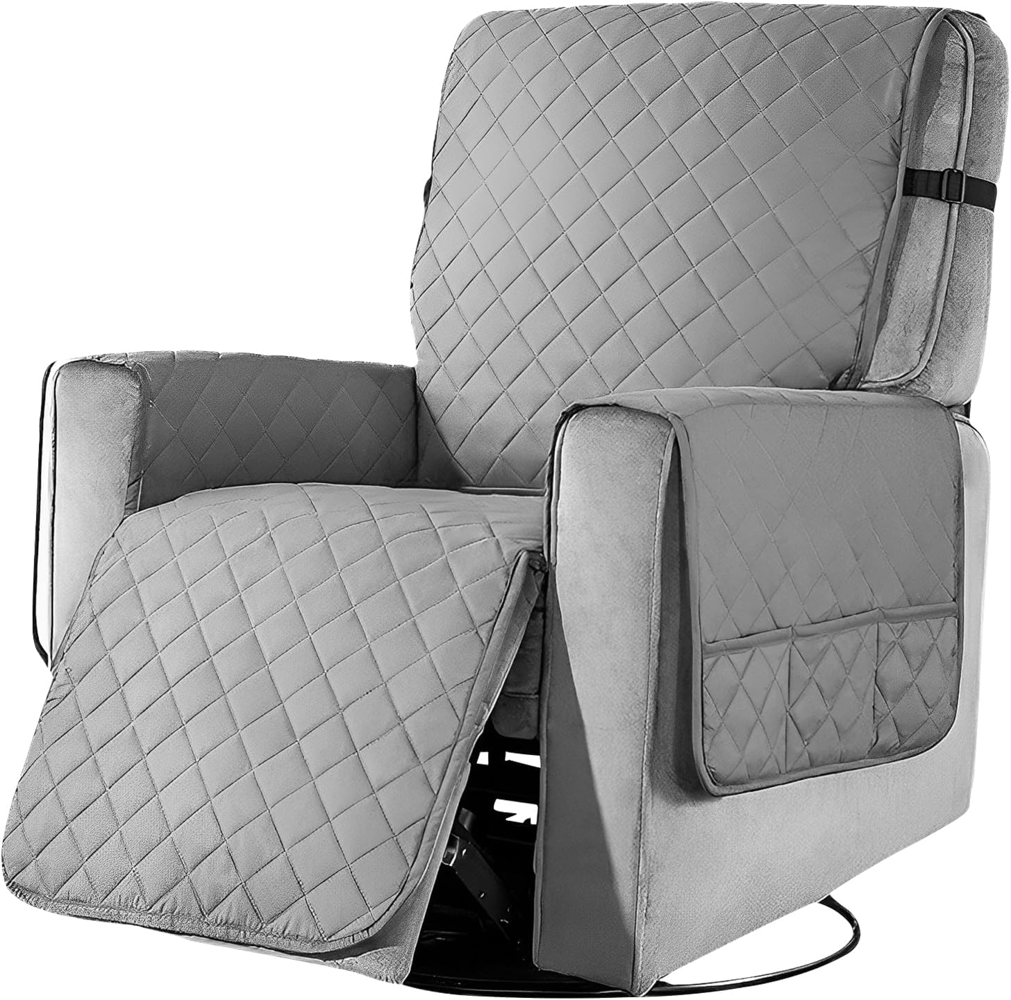 Waterproof Recliner Chair Cover, Nonslip Recliner Cover, Integrated Recliner Cover With Elastic Strap Side, Washable Slipcover with Pocket, Ideal Recliner Slipcovers for Pets and Kids (Light Grey)