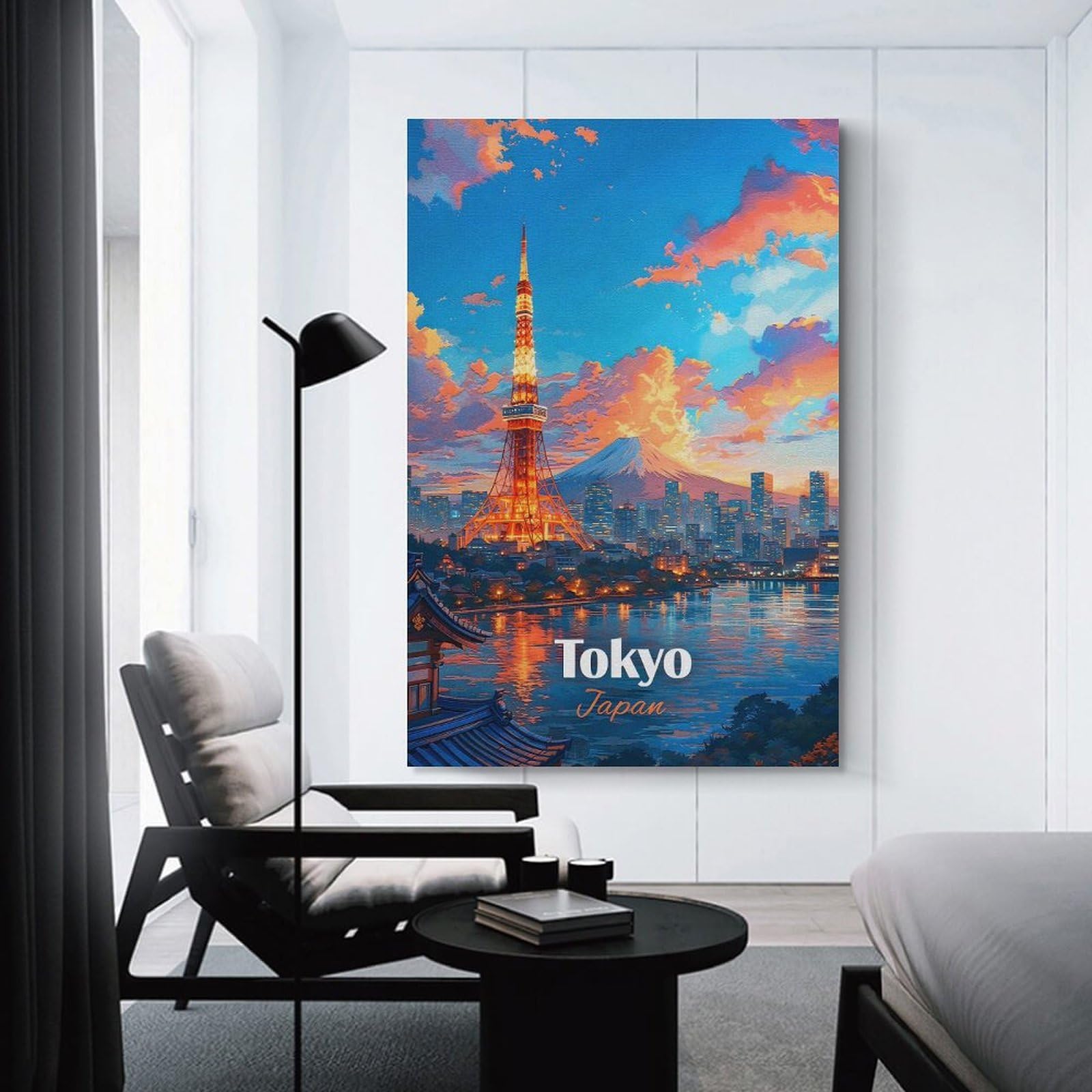 Junmoney Tokyo Cityscape with Mount Fuji(3) Room Decor Wall Art, 20x30inch(50x75cm), for Entrance Walls, Hall Decor Or Foyers, A Neat Decor Update for Hallways