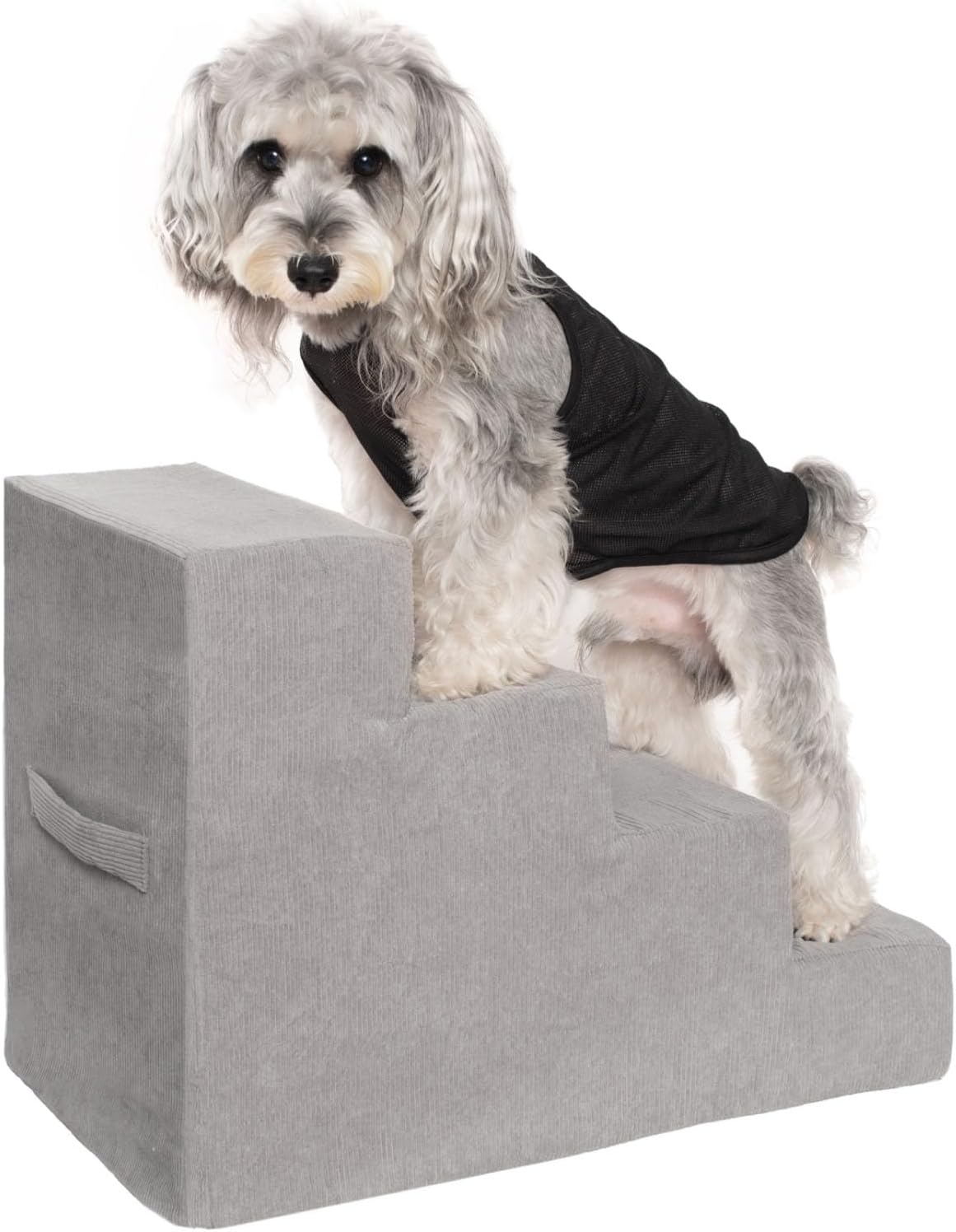 MEWANG Dog Stairs for Small Dogs, Medium Dogs & Old Cats – 4-Step Pet Ramp with High-Density Foam for Bed and Couch, Non-Slip Bottom, Washable Cover, Grey (23.9" L x 14.9" W x 18.2" H)