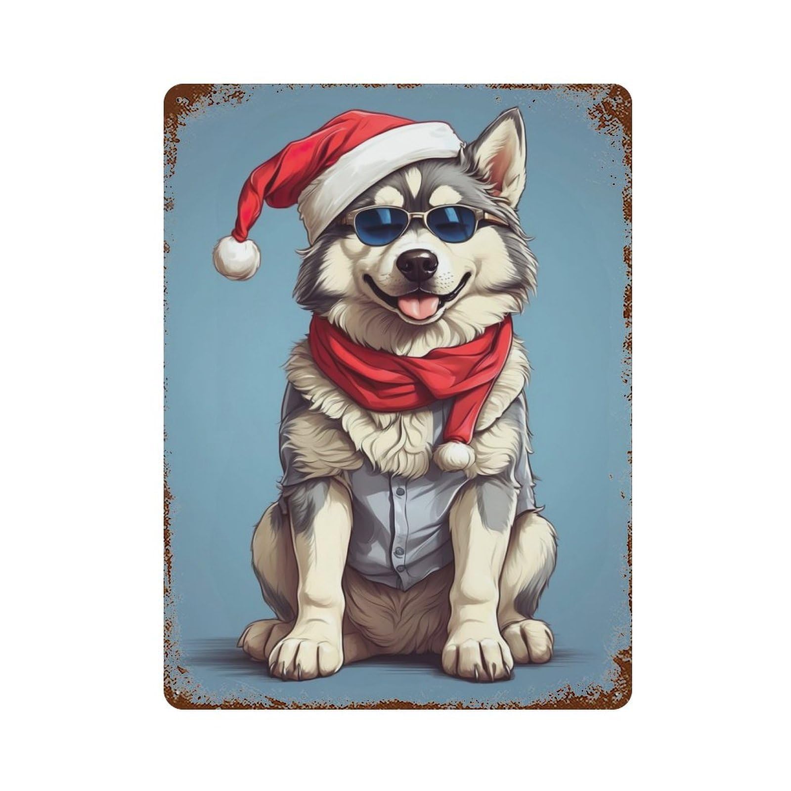 Husky Christmas Rusty Metal Tin Sign 15.7"x11.8", Classic Wall Plaque for Pub, Kitchen And Man Cave Decor