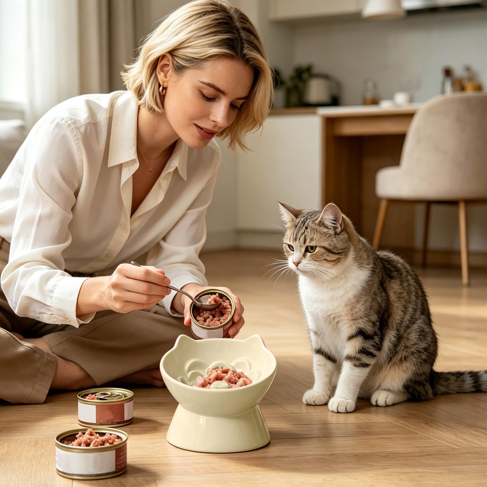 Gamelle Surélevée Pour Chat Distributeur De Nourriture Lente En Céramique | Bol Haut pour Nourriture des Chats Parfait Pour La Maison, La Cuisine, La Salle À Manger, Le Salon Et Le Patio.