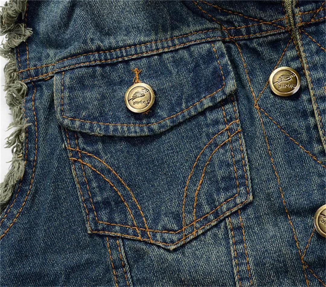 Gilet da uomo in denim strappato top jeans lavato gilet uomo retrò cowboy hip hop senza maniche giacca