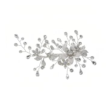 Refined Handmade Flower Bridal Hair Pins, Silver Wedding Hair Clips for Women, Decorative Hair Accessories for Bride and Formal Events, 2.36 x 5.12 (Silver)