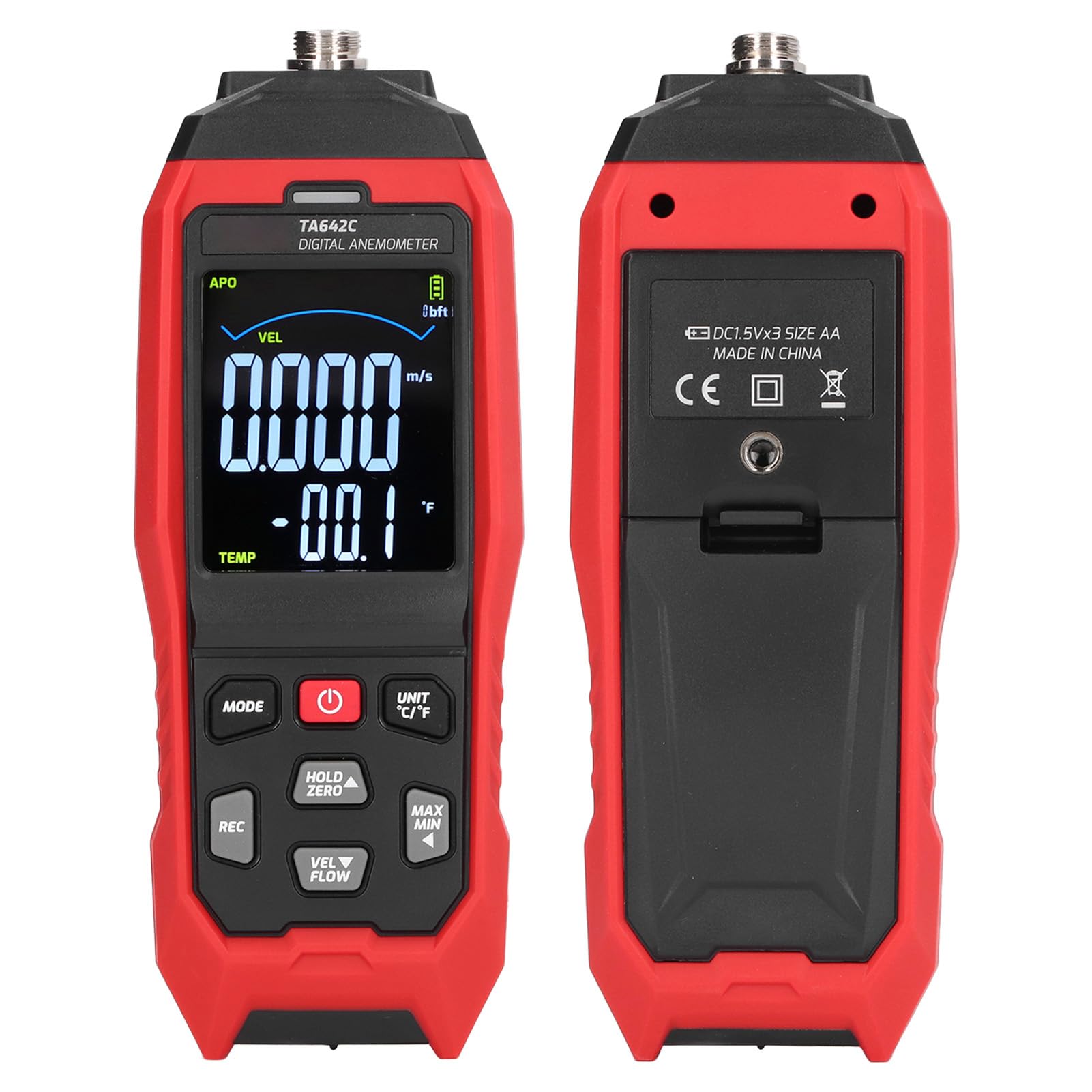 Anemómetro, medidor de Velocidad del Viento de Mano con Sensor de Velocidad de Flujo de Aire, anemómetro Digital portátil para Pruebas de HVAC