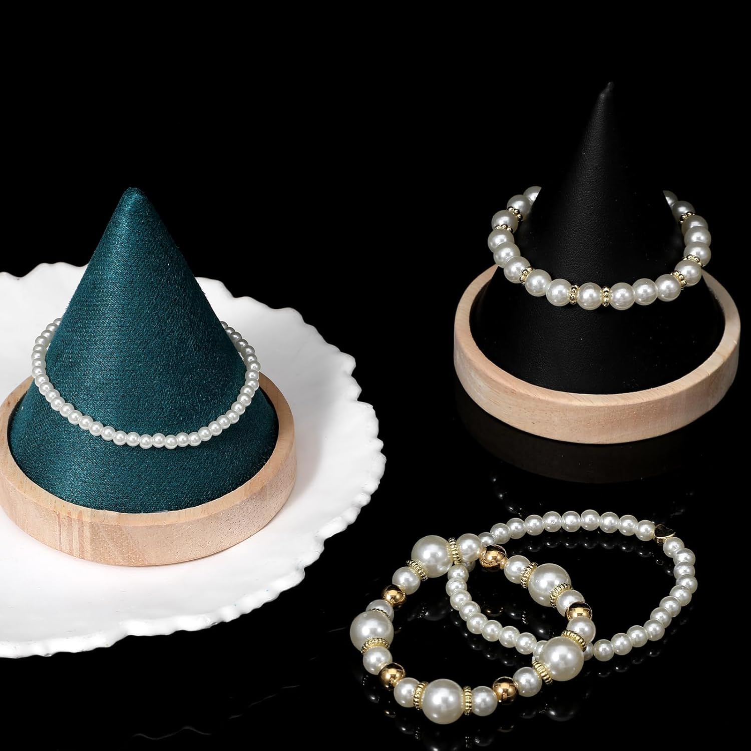 Gold And White Pearls Bracelet Layered Pearl Stretch Bracelets Set For Women Simulated Pearl Beaded Bracelet With White Pearls Stackable Stretch Bracelet Multilayered Elastic Pearls Bracelets - Image 5