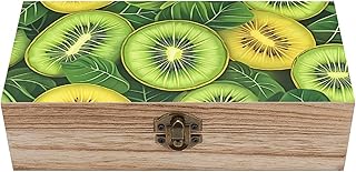 XZDXZD Cartoon Green Kiwi Vintage Wooden Storage Box with Hinged Lid – Rustic Natural Wood Keepsake Box for Jewelry, Trinkets, And Photos – Decorative Small Chest Organizer (7.9" X 3.9" X 2.3")