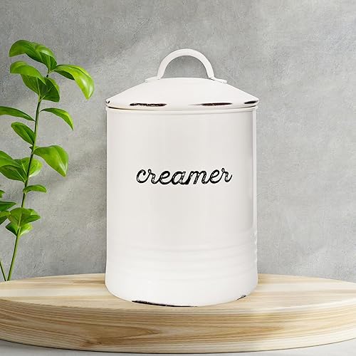 Vista 26 de AuldHome Design Bote de azúcar blanco esmaltado; almacenamiento de grapas de estilo rústico envejecido para cocina Blanco