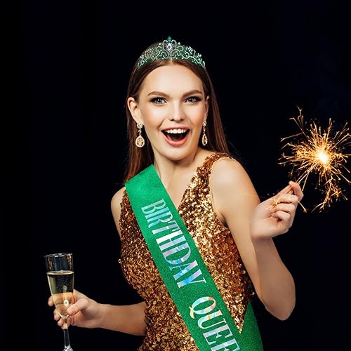 Miniatura 10 de Kit de banda y tiara de cristal de "Birthday Queen", tiara plateada y coronas para mujer, banda para niñas, juego de decoración de cumpleaños rosa,