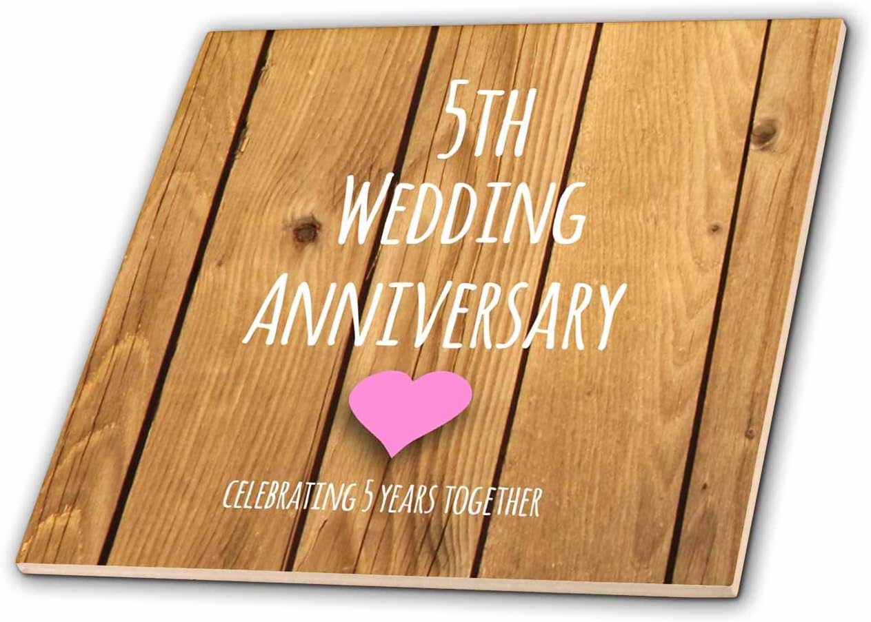3dRose ct_154433_3 5Th Wedding Wood Celebrating 5 Years Together Fifth Anniversaries Five Yrs Ceramic Tile, 8-Inch