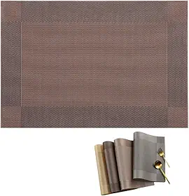 Jogo Americano Premium Kit 6 Peças Retangular 30x45cm – Sousplat Lavável, Resistente, Mesa Posta Elegante para Almoço, Jantar e Café (Marrom escuro)