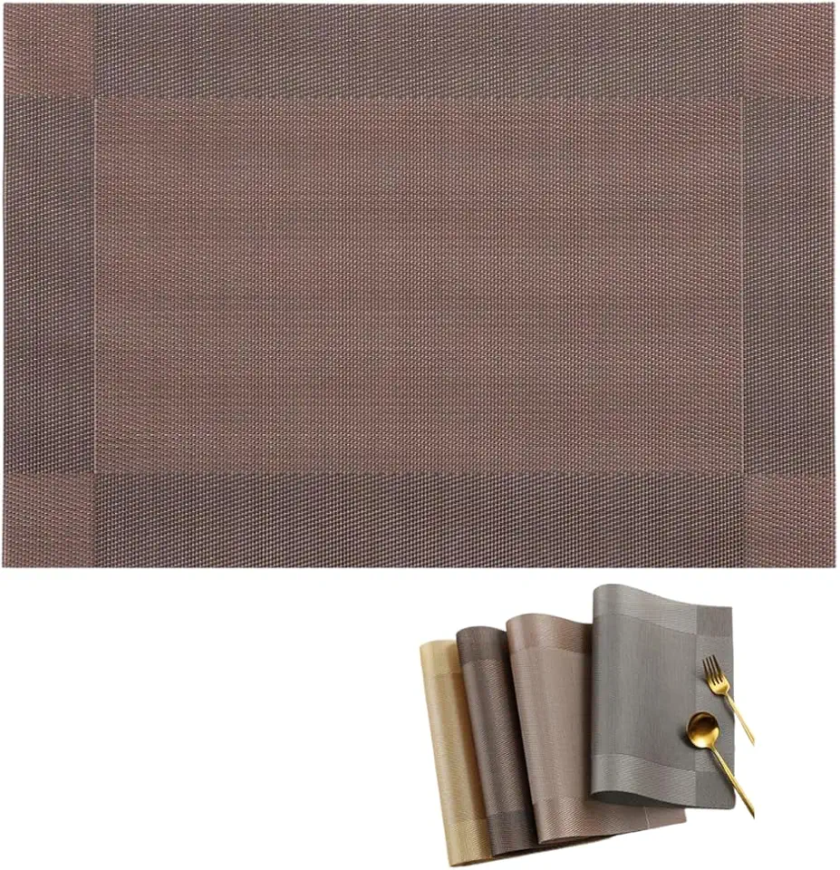 Jogo Americano Premium Kit 6 Peças Retangular 30x45cm – Sousplat Lavável, Resistente, Mesa Posta Elegante para Almoço, Jantar e Café (Marrom escuro)