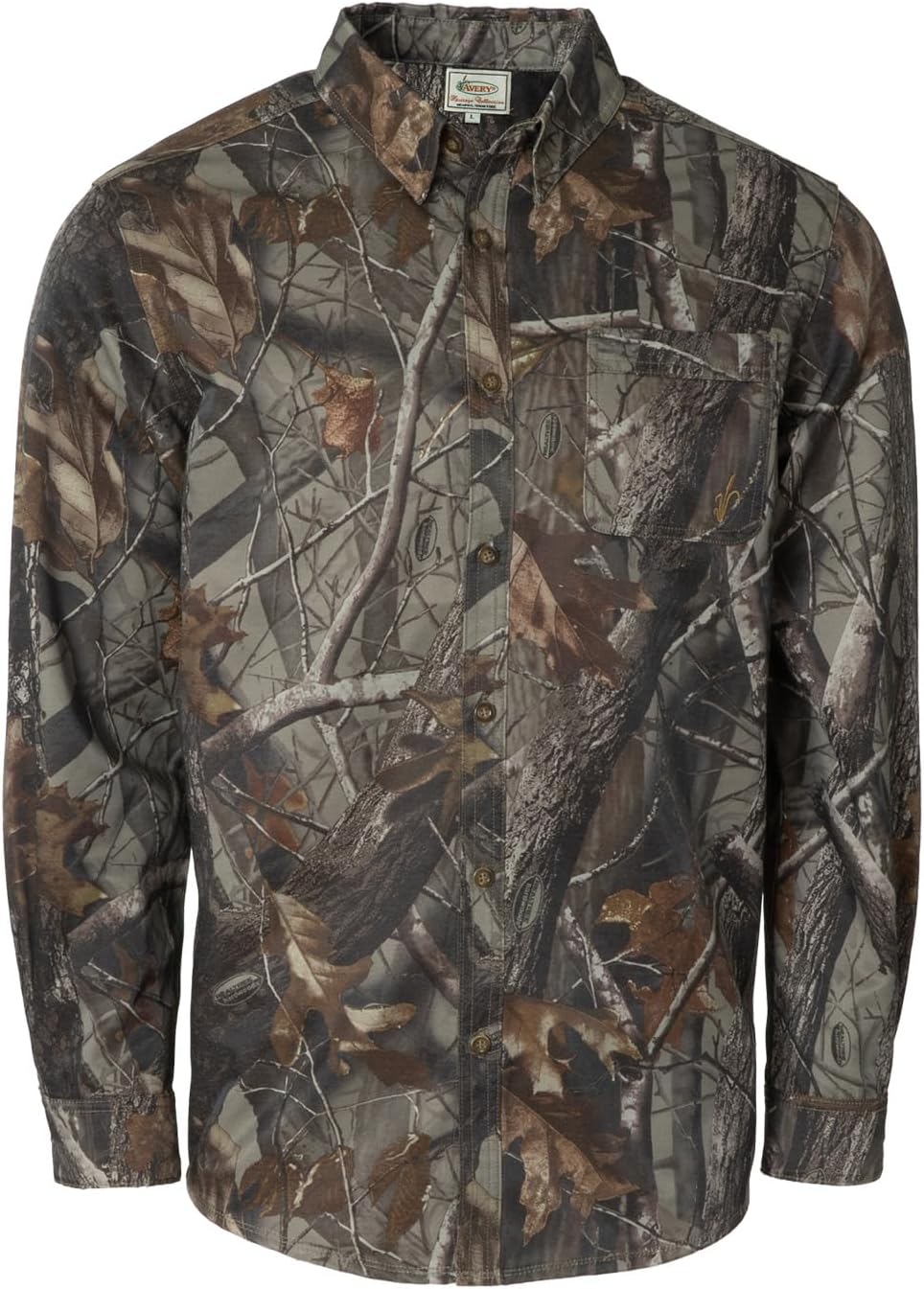 Avery Men's Heritage Chamois Soft Warm Cotton Button-Down Double-Stitched Long Sleeve Camo Hunting Shirt with Chest Pocket