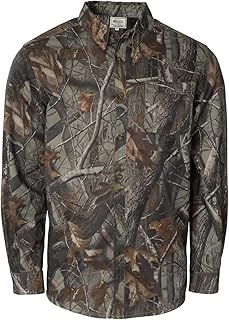 Men's Heritage Chamois Soft Warm Cotton Button-Down Double-Stitched Long Sleeve Camo Hunting Shirt with Chest Pocket