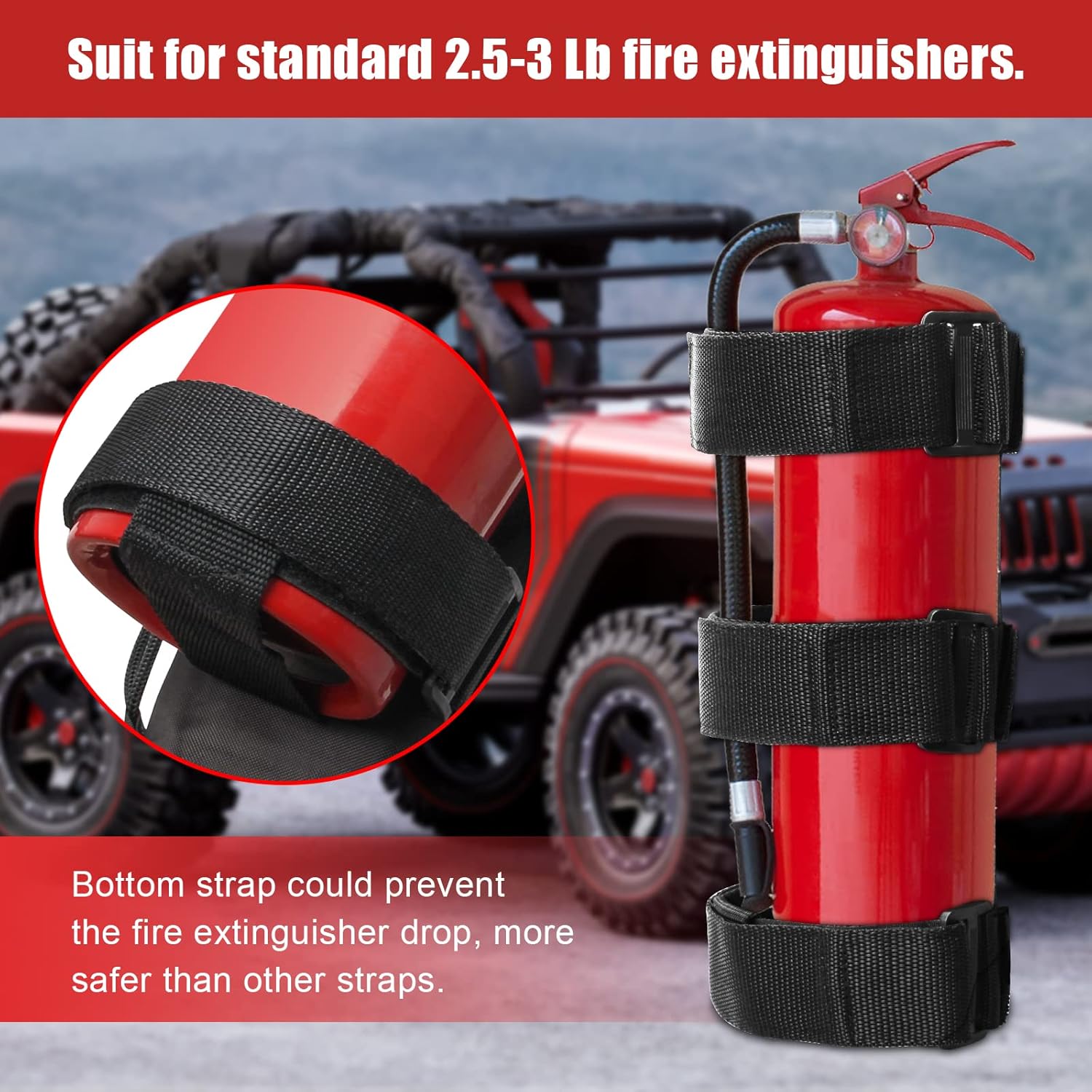 Luxiv Fire Extinguisher Mount Holder for Jeep, 3rd Party Accessory for Jeep Wrangler Fire Extinguisher Holder Roll Bar Strap for Jeep Wrangler CJ, YJ, TJ, LJ, JK, JKU, JL, JLU