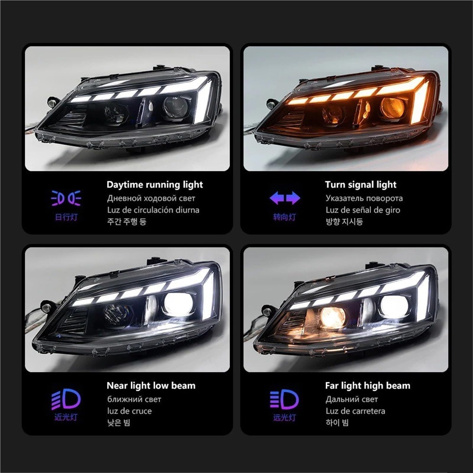 Gruppo Ottico Anteriore per Jetta Mk6 RS5 2011-2019, Design fari Auto, Lente proiettore Faro, Segnale dinamico DRL, Accessori Auto (Faro Anteriore/Guida a Sinistra)