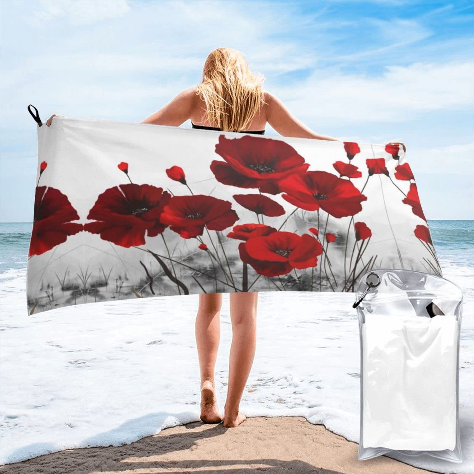 Serviette de voyage et de plage coquelicot rouge pour le camping