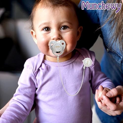 Miniatura 2 de Chupete personalizado y clip para chupete con nombre, juego de clip para chupete dorado brillante con caja de regalo, tarjeta de felicitación,