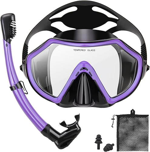 Miniatura 9 de Snorkeling Gear for Adults, Dry Adult Snorkel Set HD Panoramic View Snorkel Mask Set, Anti-Leak and Anti-Fog Scuba Diving Package with Mesh Bag Ear
