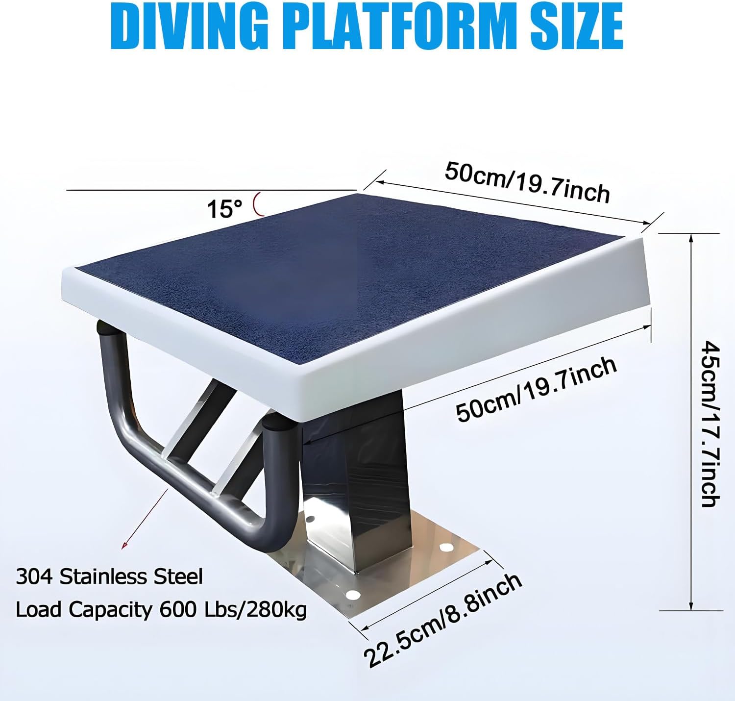 Diving Board Standard Pool Diving Platform, 15° Inclined Professional Diving Platform, Stainless Pool Jumping Platform, Anti Slip Rubber Surface, Diving Boards for Inground Pools B