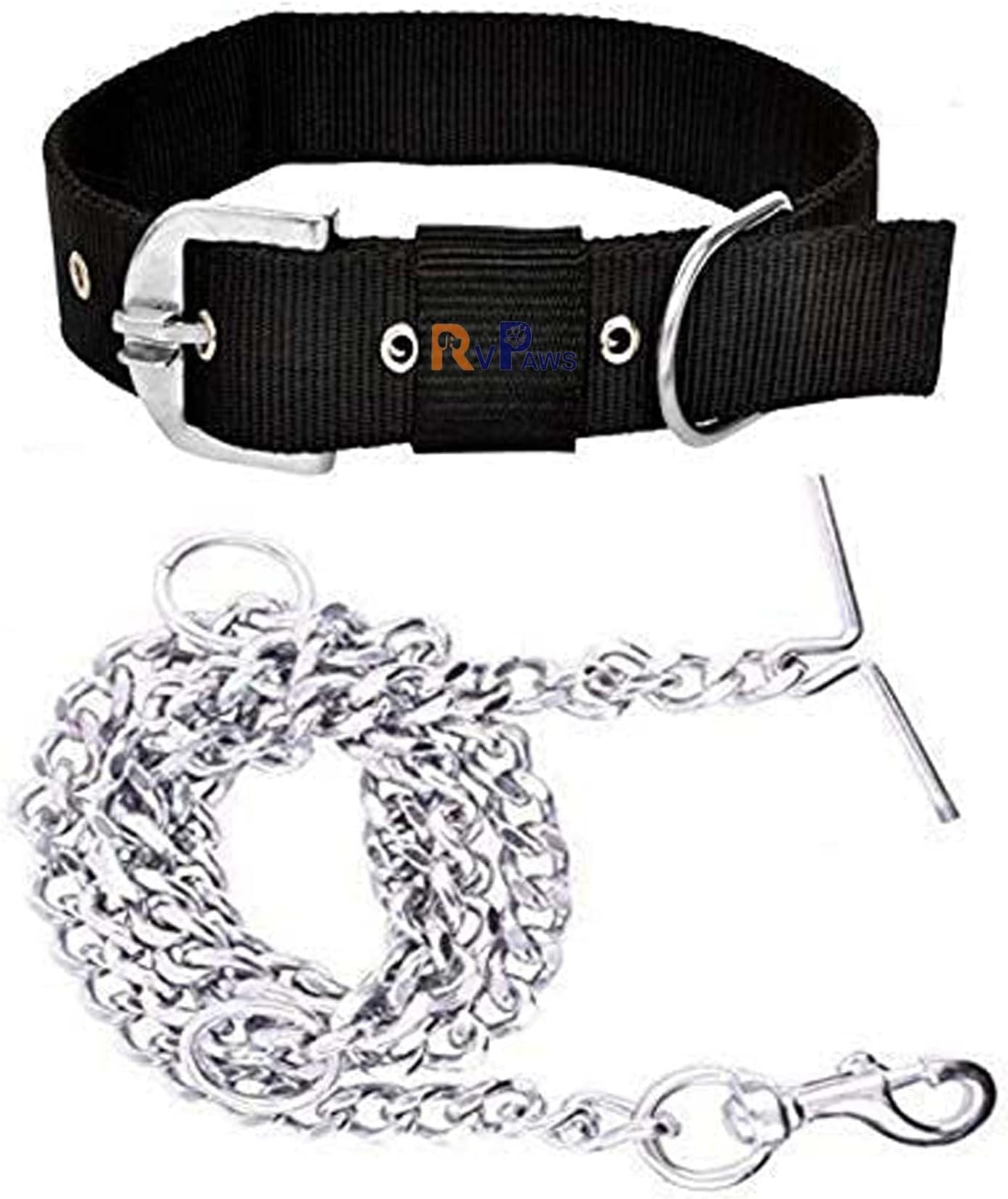 RvPaws Dog Belt Combo of 1 Inch Nylon Collar with Heavy Dog Chain 63