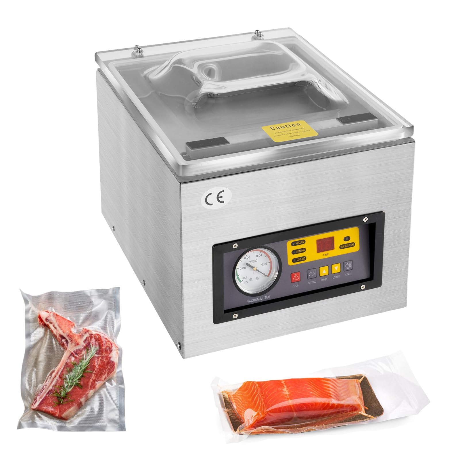 Kammervakuumierer aus Edelstahl Vakuumierer Vakuumiergerät, starke Vakuumpumpe 5L/s Kammer Vakuummaschine Vakuumiermaschine für trockene oder feuchte Lebensmittel
