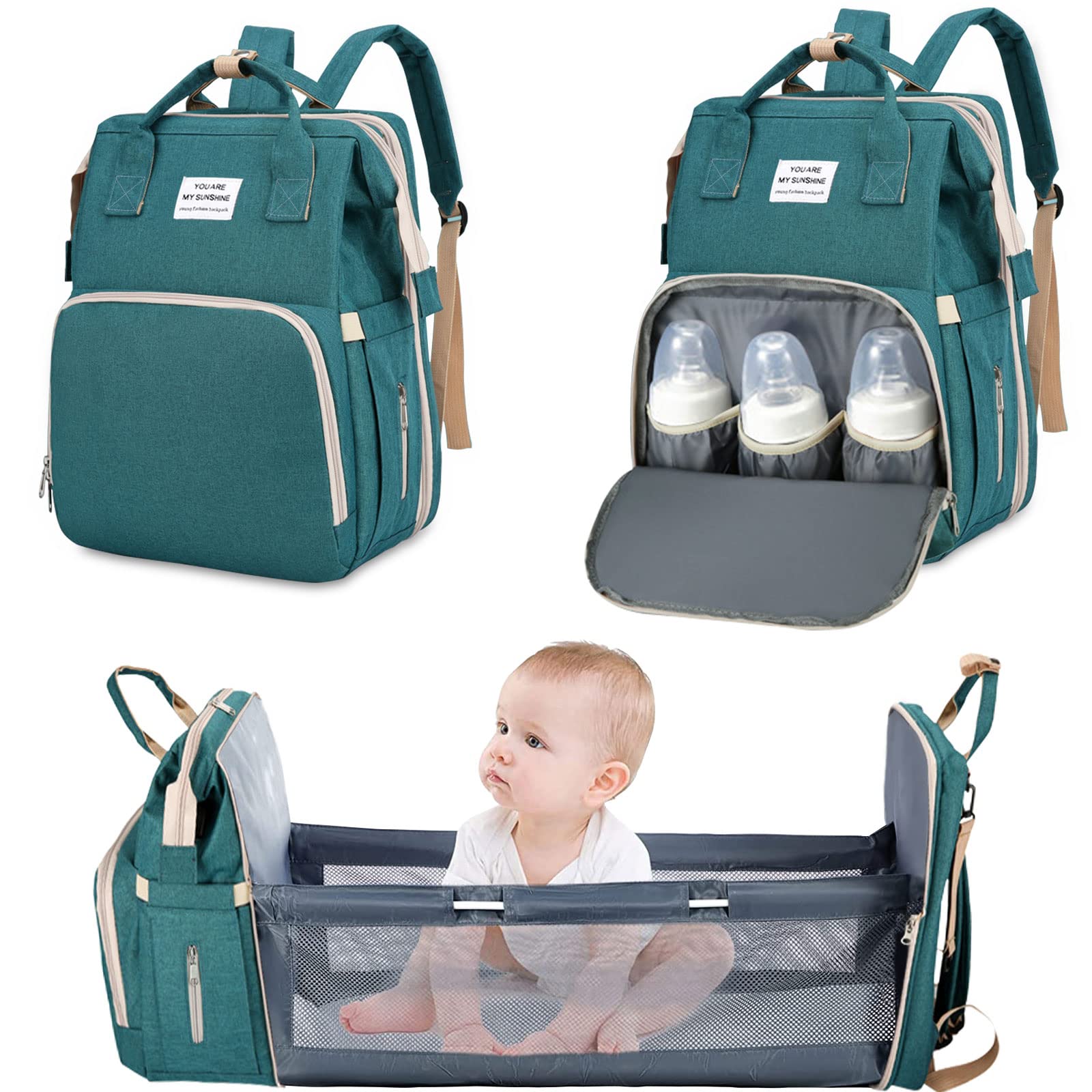 Mochila para Pañales Plegable,Bolsa de Cambio de Pañales Portátil,mochila para bolsa de bebé,Bolsa de Pañales Convertible,Gran Capacidad, Impermeable,para Bebépara cochecito
