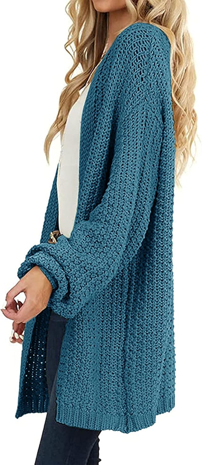 MEROKEETY Women's 2025 Fall Open Front Chunky Knit Sweater Oversized Lantern Sleeve Cardigan Outwear - Image 7