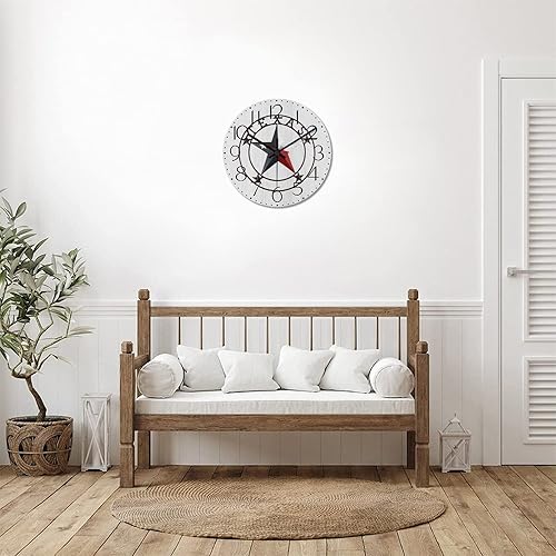 Miniatura 7 de Reloj de pared redondo estilo clásico con estrella de Texas occidental, reloj de madera, silencioso, sin tictac, funciona con pilas, fácil de leer,