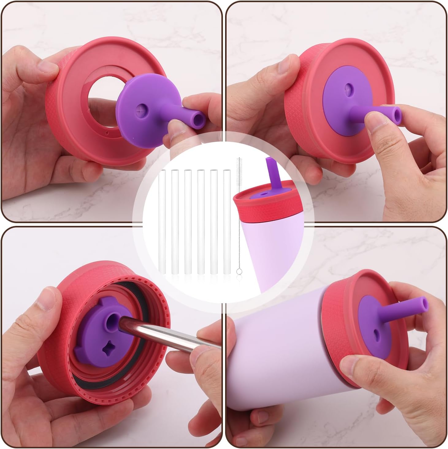 4pcs Metal Straw for Owala Kids 12 OZ Stainless Steel Tumbler, Reusable Stainless Steel Replacement Straws with 2pcs Cleaning Brushes Compatible with Owala 15 OZ Plastic Tumbler Water Bottle - Image 5