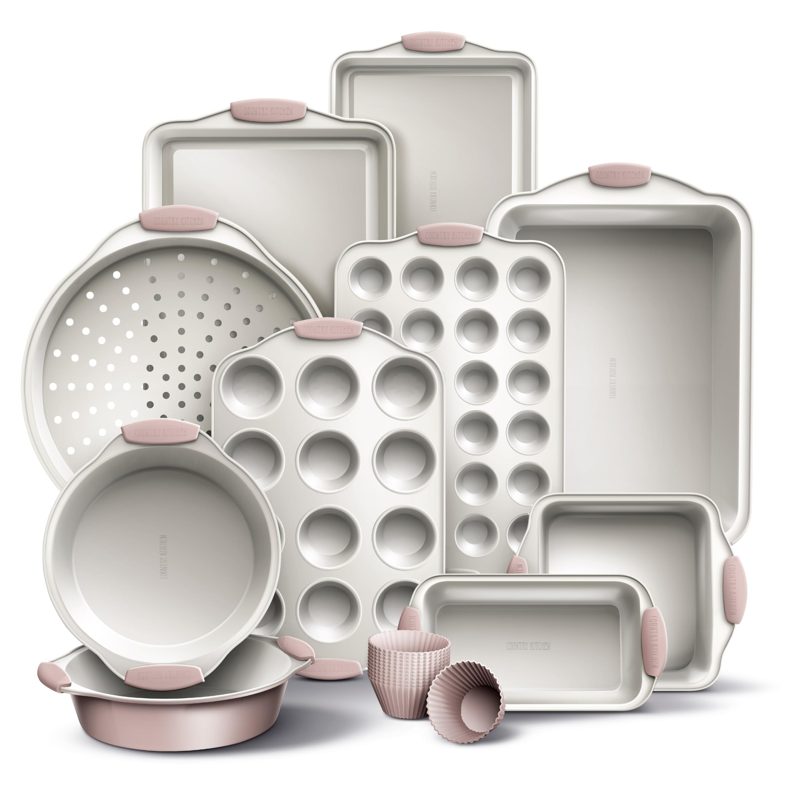 Country Küche Antihaft-stapelbares Backgeschirr Set – langlebig, einfach zu entladen Backset – 22 Stück Inklusive Silikon-Muffin-Formen