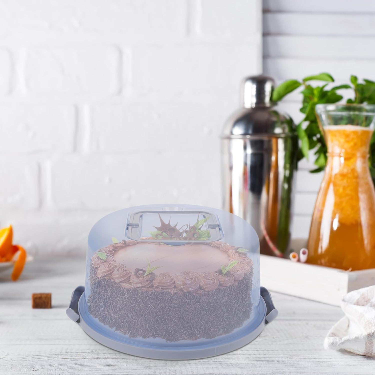 Portable Plastic round Cake Box with Handle, Reusable Storage Carrier