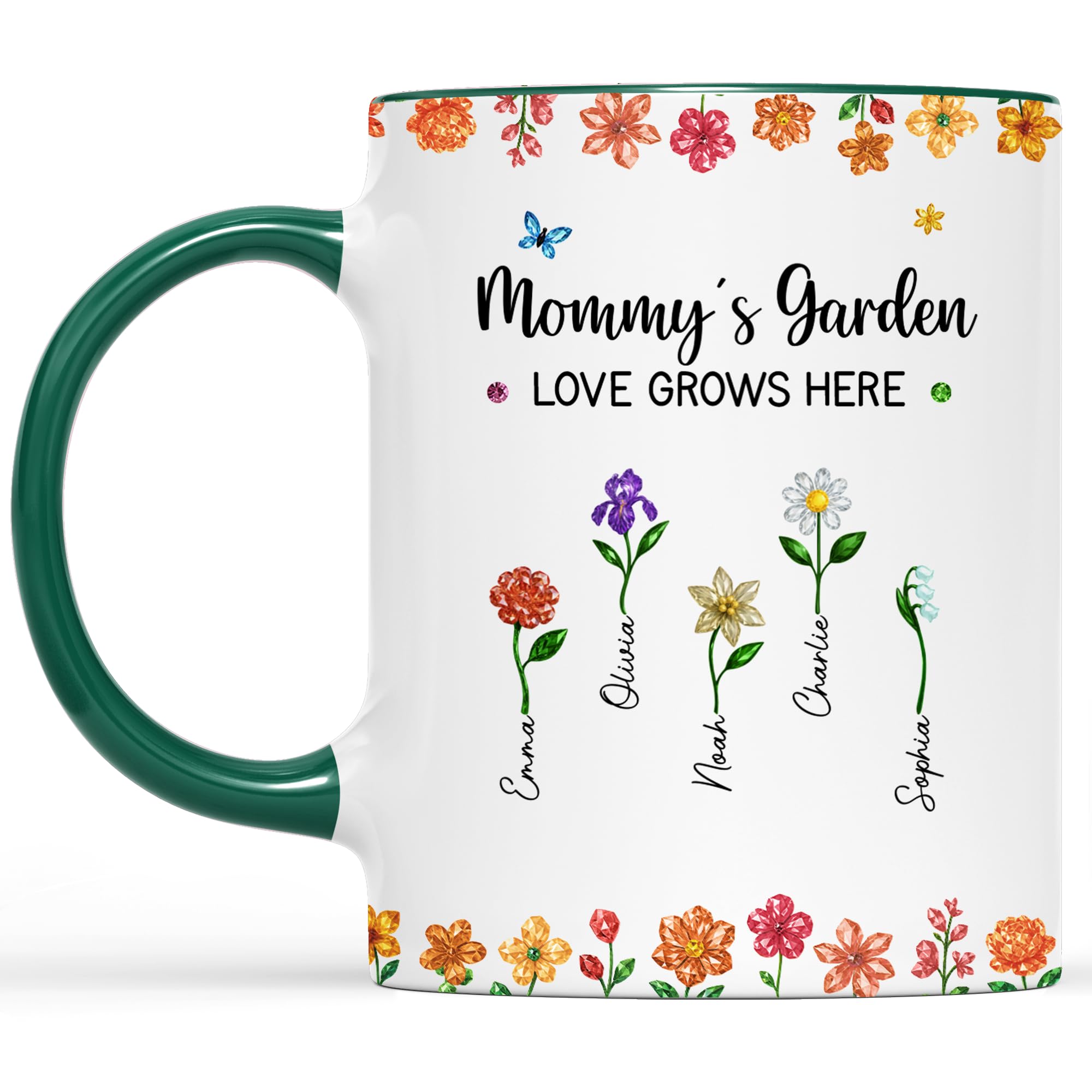 Personal Chic Custom Mug Name - Granny's Garden Love Grows Here - Personalised Mum Gifts, Grandma Gift, Mummy Mug, Grandma Cup, Personalised Mum Mugs, Granny Mugs (5 Kids) — image 1
