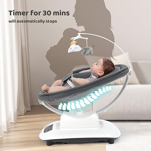 Miniatura 6 de Ezebaby Columpio eléctrico para bebés con 5 movimientos únicos, 5 velocidades, canciones de cuna, habilitado para Bluetooth, columpios inteligentes