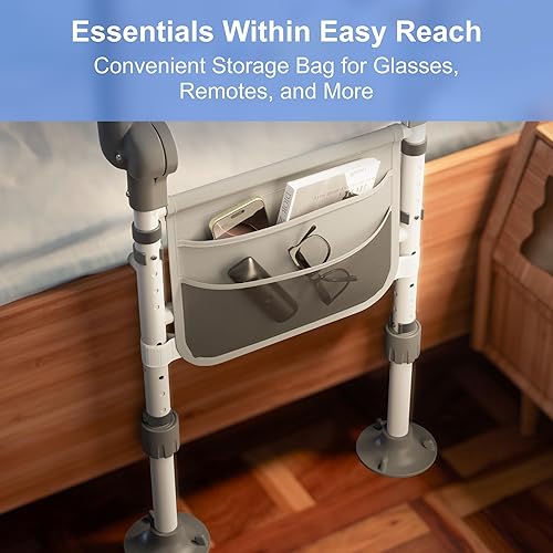 Miniatura 7 de Rieles de cama para seguridad de adultos mayores: riel de asistencia de cama plegable con altura ajustable, mango antideslizante, luz con sensor de